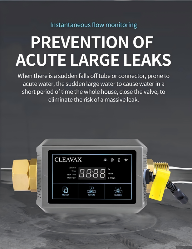 Smart Wi-Fi Water Leak Detector with Automatic Shut-Off Valve, Dual Monitoring System, 13.6 GPM Flow Rate, 3/4 in. Inlet/Outlet, App Control and Sound Alarm