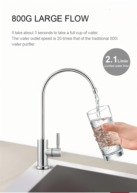 Under Sink Reverse Osmosis (RO) Water Filtration System with PP, Activated Carbon, and RO Membrane, 0.55 GPM Tankless Compact Design