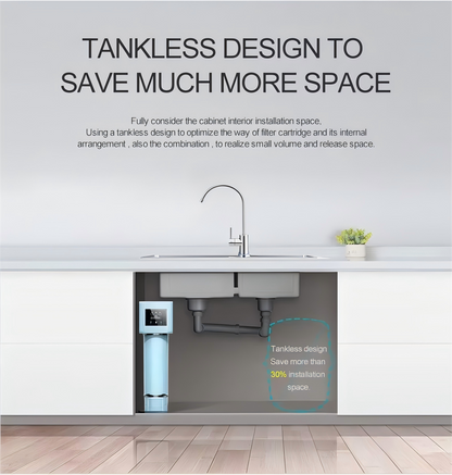 WiFi Smart Under Sink Water Purifier with High-Efficiency Composite Carbon Filter, 0.74 GPM Flow, 5–10 Micron Filtration Accuracy, Tankless Compact Design
