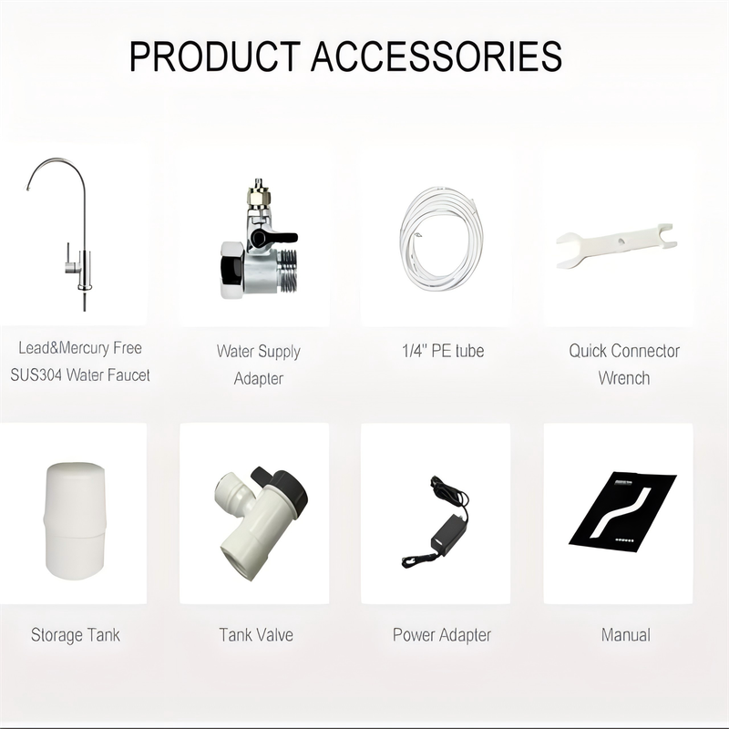 Under Sink Reverse Osmosis (RO) Water Filtration System with PP, Activated Carbon, and RO Membrane, Dual Outlet with 3.2-Gallon Tank